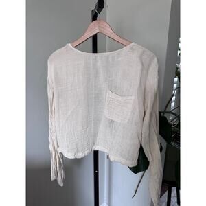 Free People Ivory Gauze Long Sleeve Open Back Top